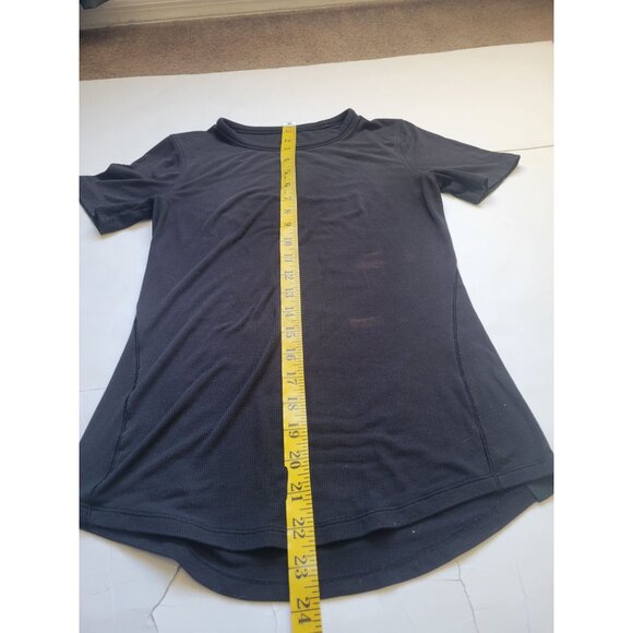 Lululemon Black Lightly Ribbed Short Sleeve Long Line Shirt Size M Active Wear - Picture 8 of 8